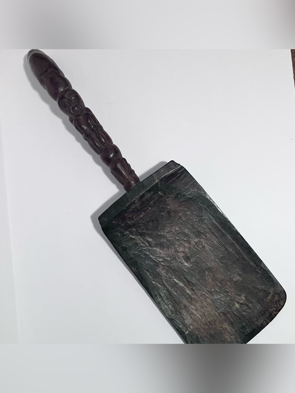 Vintage INDONESIAN RICE PADDLE / Hand Carved HARDWOOD / Lombok / 3 FIGURE HANDLE